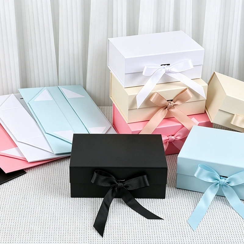Collapsible Rigid Gift Box With Magnetic Closure And Satin Ribbon