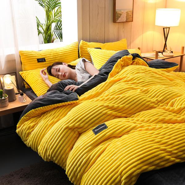 Autumn and Winter Thickened Bedding Set Coral Velvet Quilt Cover Set with Pure Color