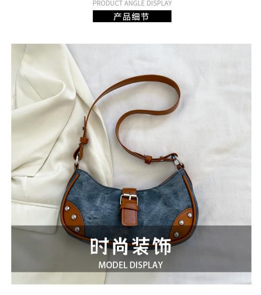 FRENCH FASHION CASUAL UNDERARM BAG WOMEN 2024 NEW TEXTURE BAGUETTE BAG SIMPLE COLOR PATCHWORK SHOULDER BAG TIDE
