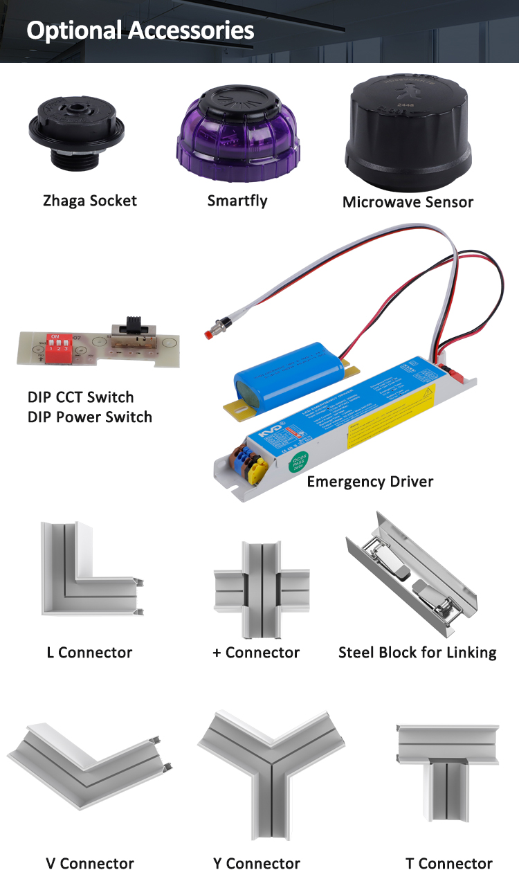 Seamless Linking LED Linear Light with UGR<19 and 5-Year Warranty for Office and Commercial Spaces