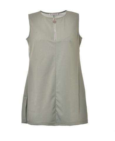 Solid Color Custom Womens Dresses Round Neck With Zipper In Front Short Length