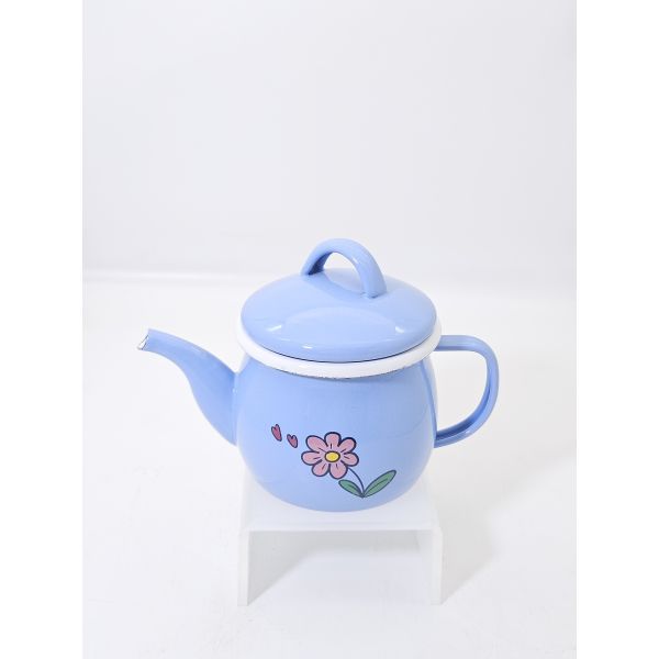 Pastel Blue Cute Floral Heart Print Mini Enamel Tea Pot With Lid Small Enamel Coffee Pot For Home Water Boiling