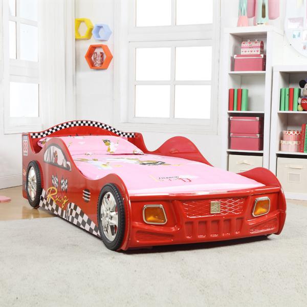 Cartoon Bedroom / Kids Playroom Furniture Children Racing Car Bed With LED Lights