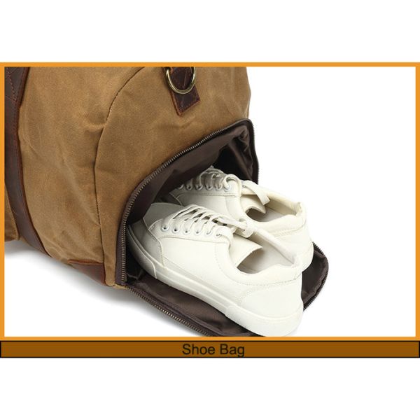 Large Polyester Lining Carry On Weekender Bag Waxed Canvas Duffel Tote Bag