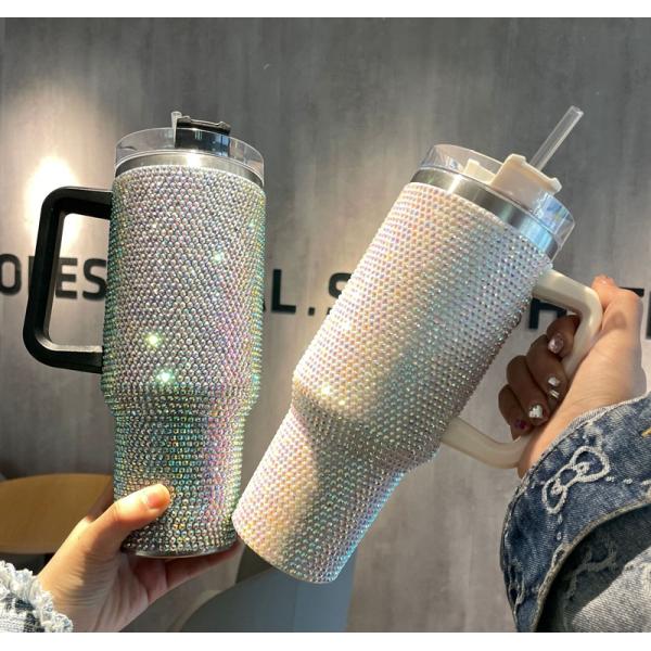 Customizable Reusable Cold Color 300ml/400ml Double Wall Cup with Diamond Studded Lid