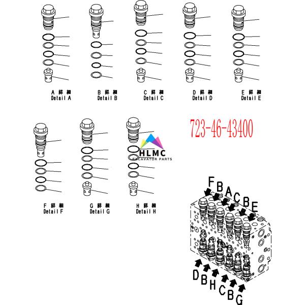 723-46-43400 Hydraulic Parts PC200-6 Pressure-Compensated Valve Komatsu Relief Valve PC200-7