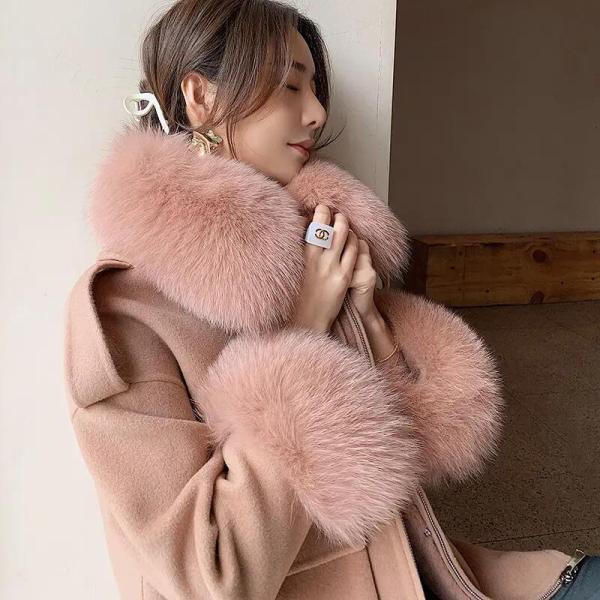 Korean Style Fox Fur Coat Fall Winter Short Women Genuine Wool Coat