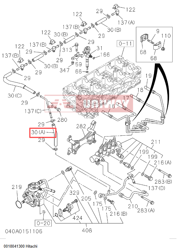 ISUZU OEM Standard Fuel Hose 0-01804130-0 for Hitachi ZX120 ZX140 ZX180 Excavators