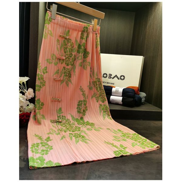 Original Design Pleated Chinese Style Disc Half Skirt 2024 Printed Pleated Skirt Wrap Slit Summer Skirt