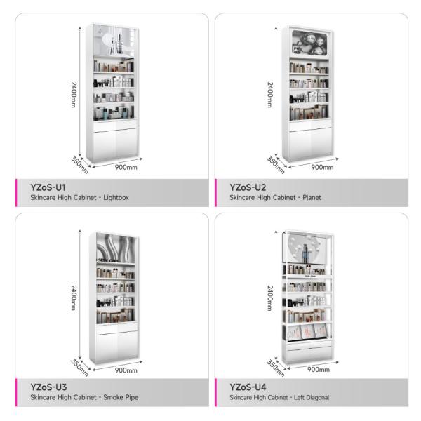 Gabinete de exhibición de cuidado de la piel gris plateado Estante de acero inoxidable de varias capas para diseño de interiores de tiendas minoristas