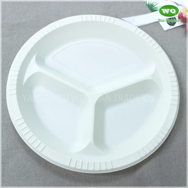 Eco-Friendly Natural Plant 10 Inch 3-Compartments -Disposable Bioplastic 10 Inch Plate-Biodegradable Plastic Party Plate