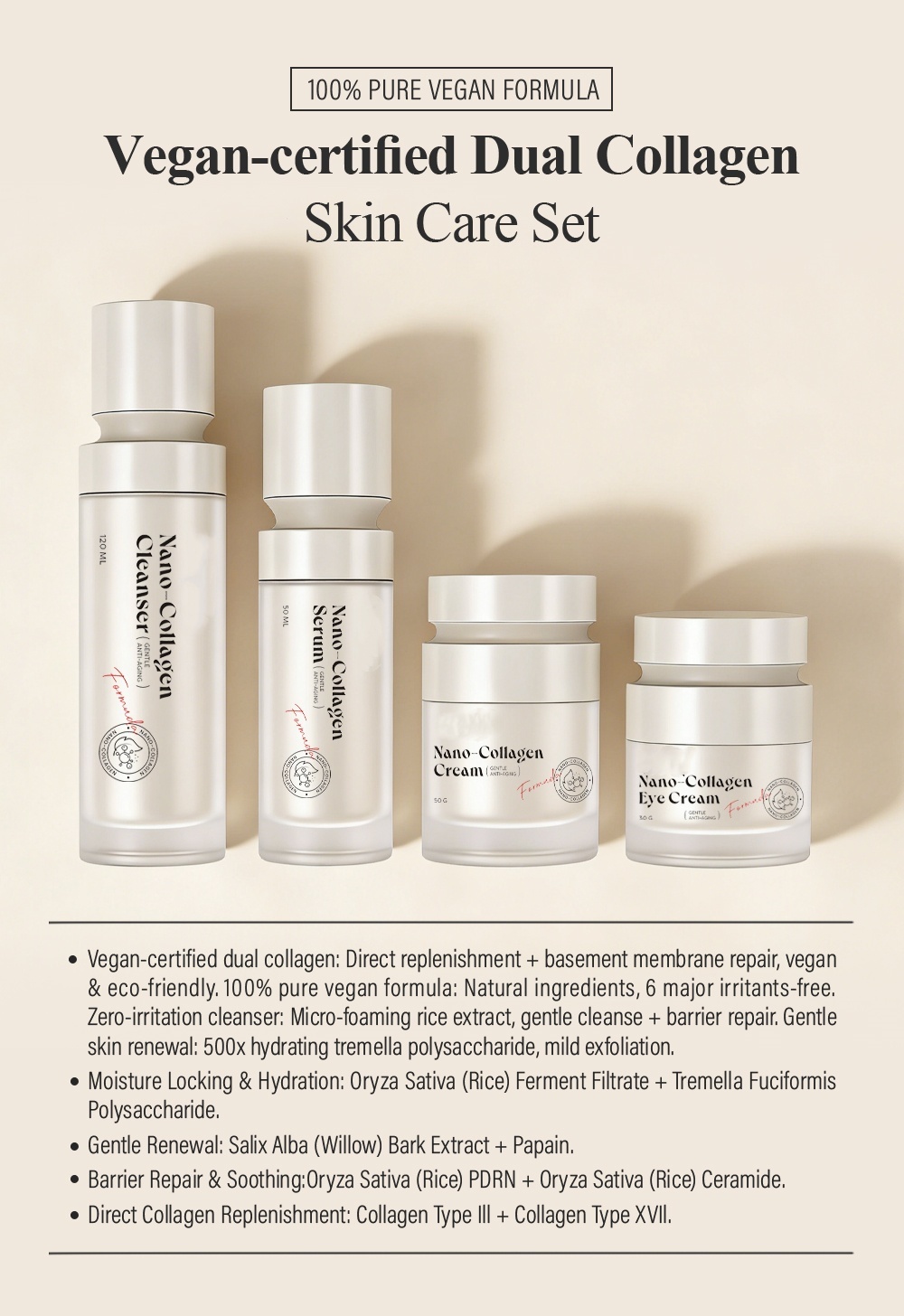 OEM ODM Brand Women's Anti-Aging Anti-Wrinkle Skincare Set with Collagen Facial Essence Moisturizing Cleanser Collagen Face Cream