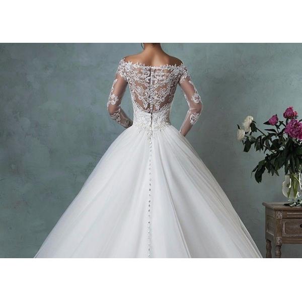 Fashion Long Sleeve Lace Wedding Dress Off Shoulder Backless Organza Sweep Train