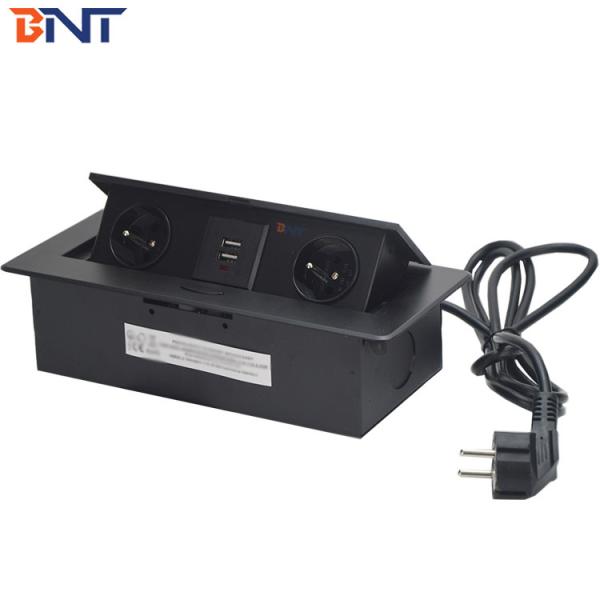 10A Rated Current Black  Oval Corner Desktop Pop Up Hidden Outlet With USB Charger Jack