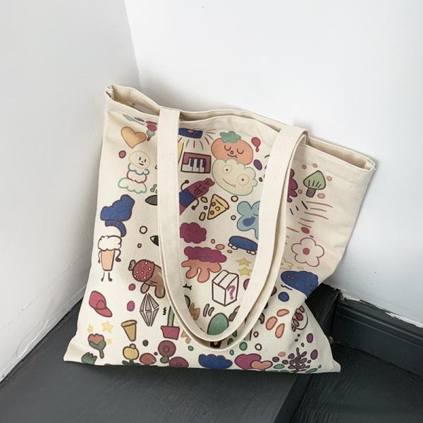 Cartoon Print Canvas Tote Bag for Daily School Life Eco Friendly and Customized Color