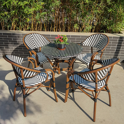 Cafe Garden Furnitures Black White Rattan Bamboo Dining Chairs