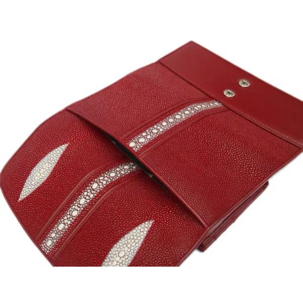 Stingray Skin Unisex Men Long Trifold Wallet Large Male Card Holders Genuine Leather Deep Blue Female Large Clutch Purse