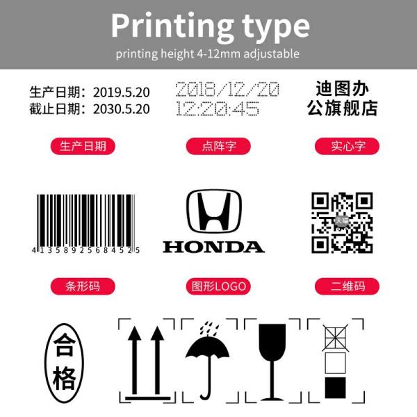 Semi-Automatic 12mm Height Mini Handheld Inkjet Printer for Carton Bag Metal Wood Pipe