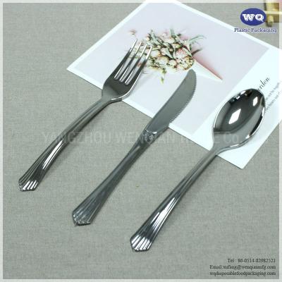 7 Inch Silver Plastic Silverware-Premium Heavyweight Disposable Utensils-Heavy Duty Flatware For Parties, Weddings