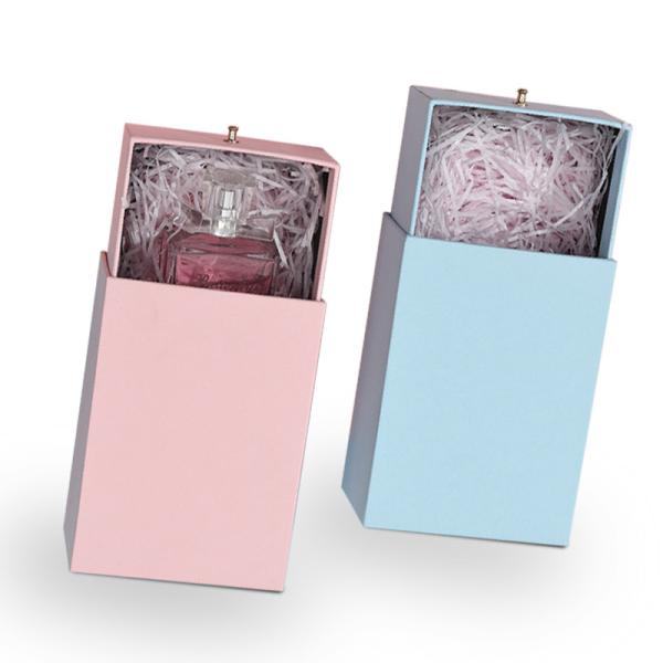 Caixa de embalagem de cartão de perfumes cosméticos personalizados com logotipo de carimbo e gaveta deslizante CMYK