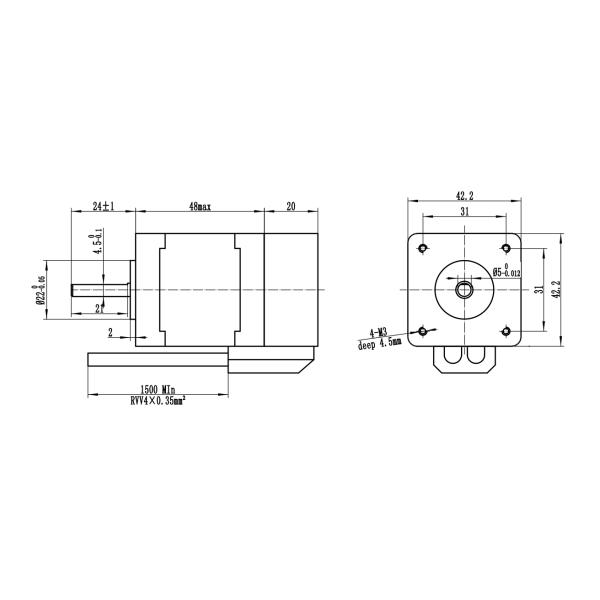 Nema 17 принтера 1.5A 5.5mH 0.55N 48mm сервопривода 3d короткозамкнутого витка 42HSE05N-D24