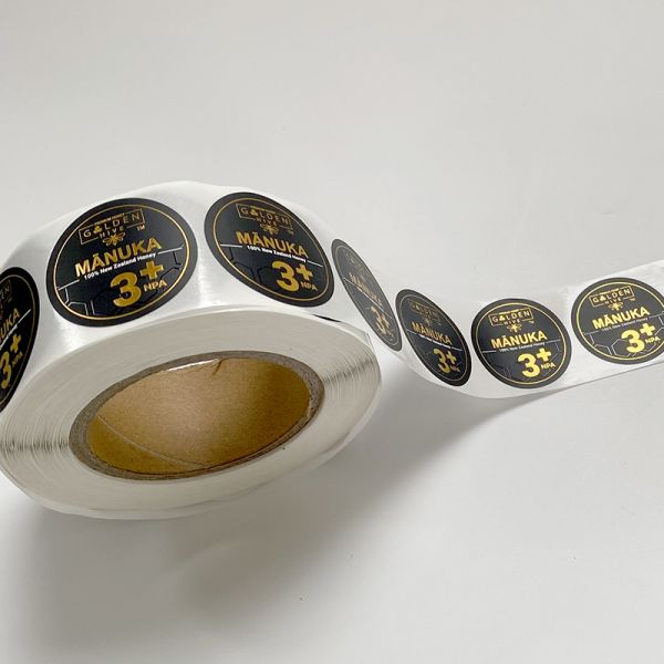 Personalized Food Round Label Silkscreen Printing Bopp Paper Spot Gold and Uv Black Sticker With Logo