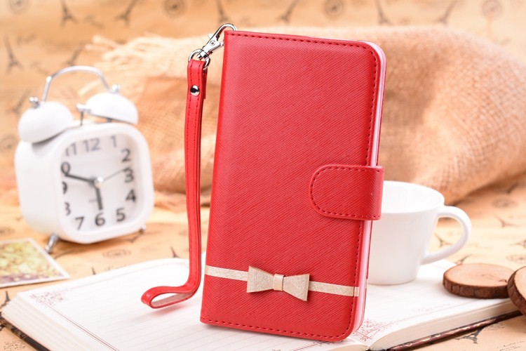 Samsung Note3 PU Leather Wallet Case Red With Bowknot For Lady