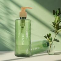 250 ml de frasco de loção de shampoo verde cilíndrico liso com bomba de bambu