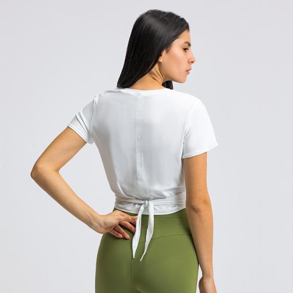 Cross Hem Lace Up Back Activewear T Shirts Breathable Short Sleeve T-Shirt For Women
