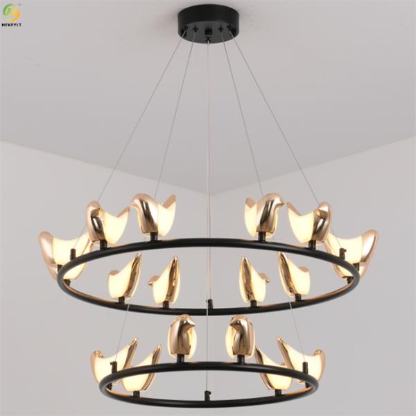 Acrylic Metals Art Baking Paint Gold LED Modern Pendant Light For Home / Hotel