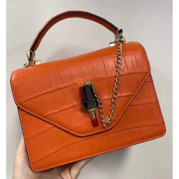 Authentic Crocodile Belly Skin Women Small Orange Purse Lady Chain Handbag Genuine Alligator Leather Female Shoulder Bag
