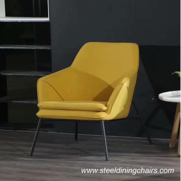 Furniture Leather Covered Leisure Yellow Accent Armchair With Black Metal