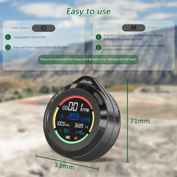 Alarma portátil de monóxido de carbono (CO) PT08 | Rango de presión de aire de 300-1100 hPa, sensor electroquímico con alerta sonora-luminosa para el hogar/garaje/RV