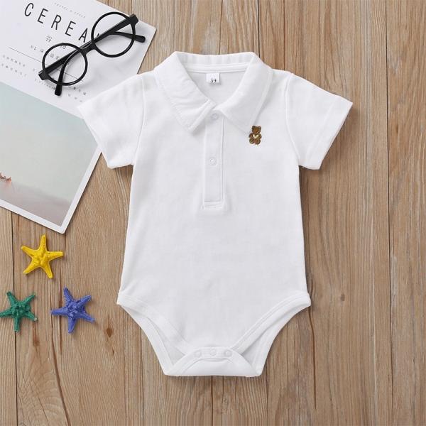 Custom LOGO Color Cute baby Short Sleeve Short romper Lapel Neck litter bear logo print polo baby bodysuit with Snap But