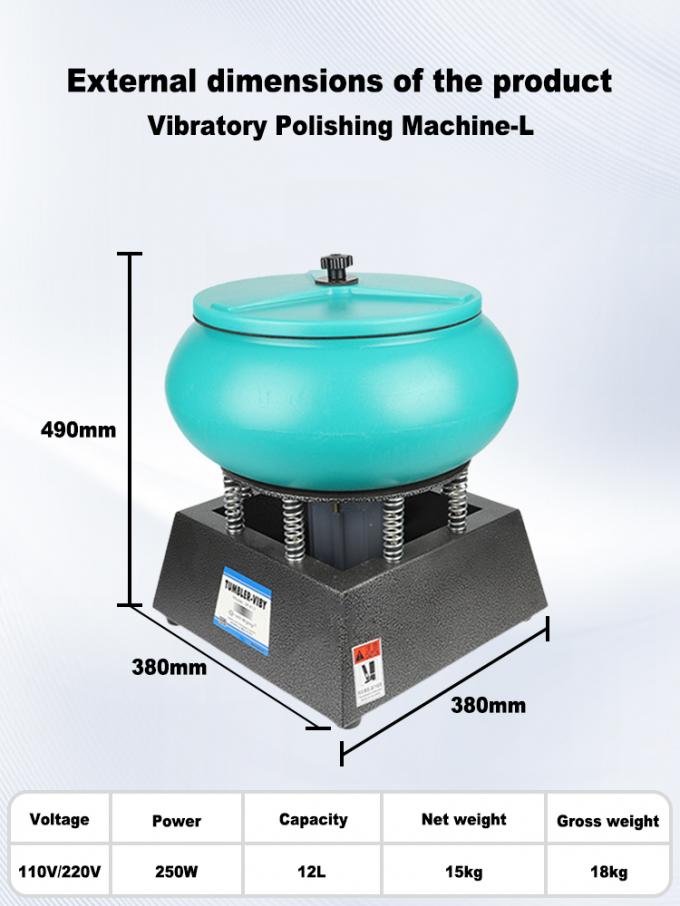 Vibratory Polishing Machine with 250W Power 12L Capacity and 110v/220v Voltage for Jewelry Finishing