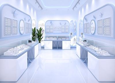 LED Light Modern Jewelry Display Cases 8mm Ultra White Tempered Glass