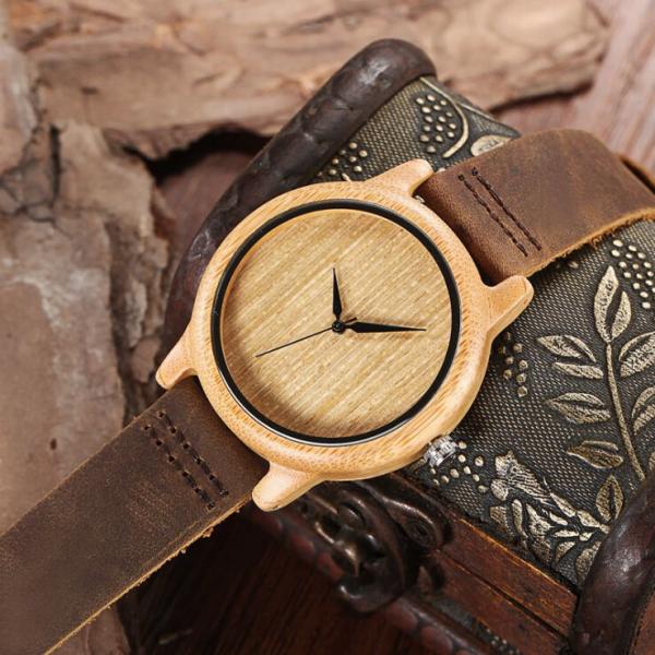 Wooden PC21S Quartz Movement Watch Genuine Leather Strap Design