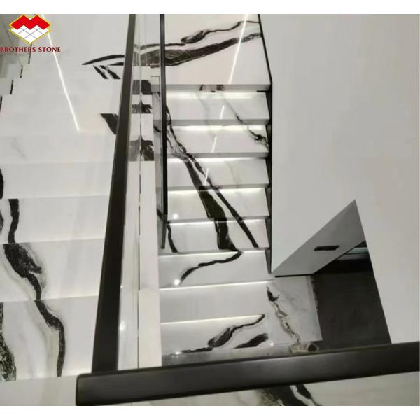 Bookmatched Panda White Marble Stair for Modern Interior Design in Professional Hotel
