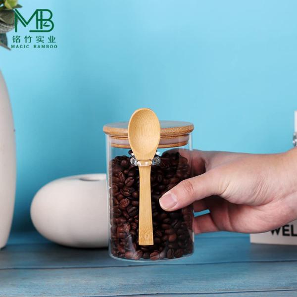 Wholesale 10 OZ Small Glass Jars set For Tea Coffee Beans Candy With Bamboo Lids And Spoons