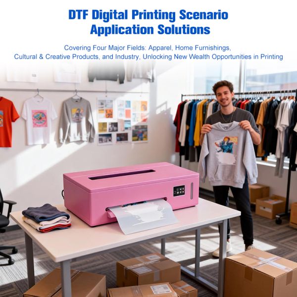FCOLOR Color logo Customize XP600 Roll DTF Printer T-Shirts Textiles Garments Automatic Printing Machine A3 pink Dtf Printer
