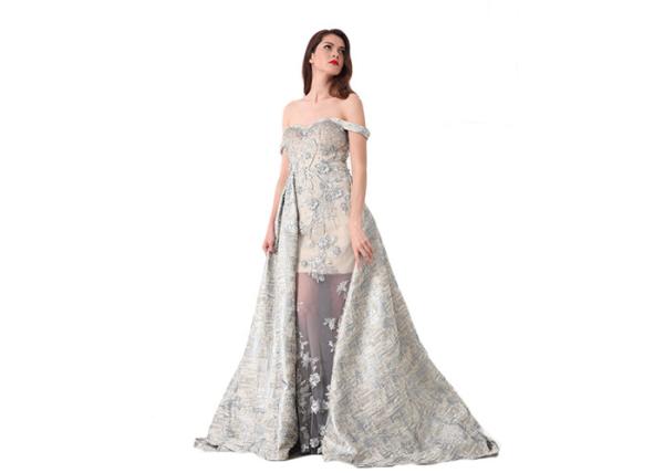 Sweetheart Unique Off Shoulder Long Womens Evening Gowns Embroidery Decor