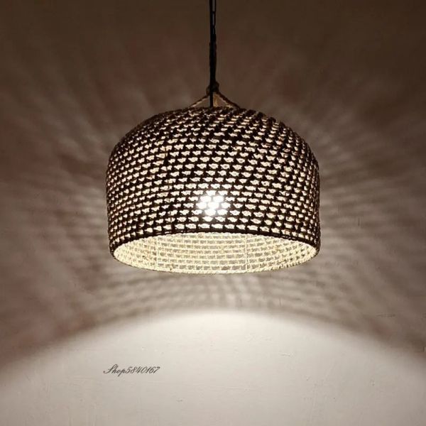 rustic hanging lamp Dining Room Kitchen Wabi sabi Jute Rope Pendant Lights(WH-WP-105)