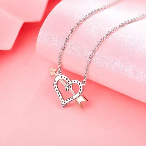 YASVITTI OEM ODM 925 Sterling Silver Cupid Necklace Rose Gold Plated Heart Arrows Necklace For Lover Gift