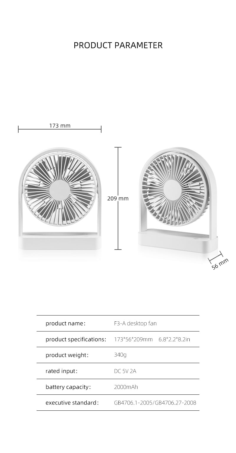 FUSMLI Factory Price Mini Rechargeable Portable Table  Fan 2000mah Summer Camping Trending Products Desk Fan