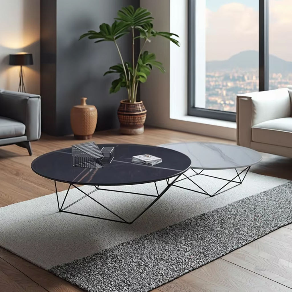 Italian-Style Sintered Stone Coffee Table Household Small Round Coffee Table Modern Corner Table Sofa Side Table for Living Room