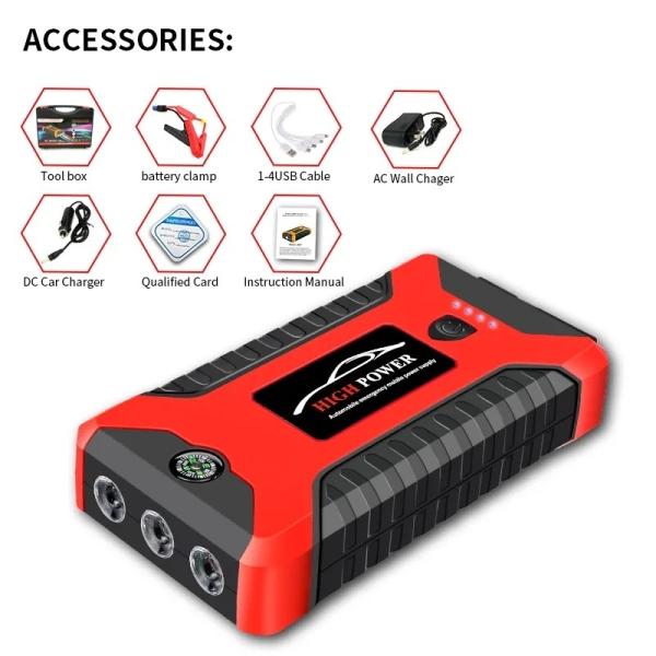 67KWh-168KWh Battery Capacity Car Jump Starter 600A Portable Starting Device 4USB 20000/99800mAh with High Capacity