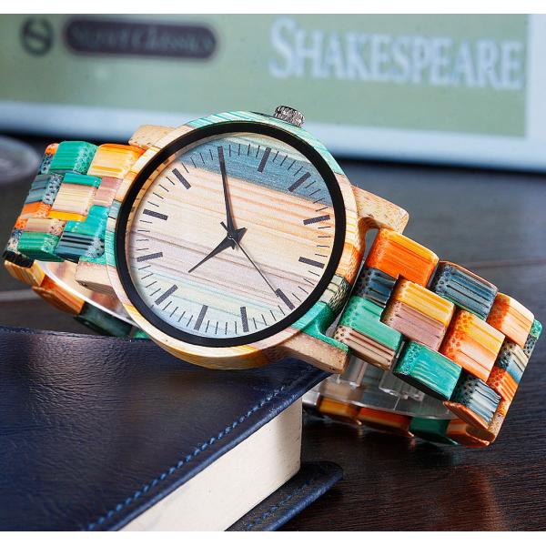 Водоустойчивые красочные деревянные наручные часы с проектом движения PC21S Handmade