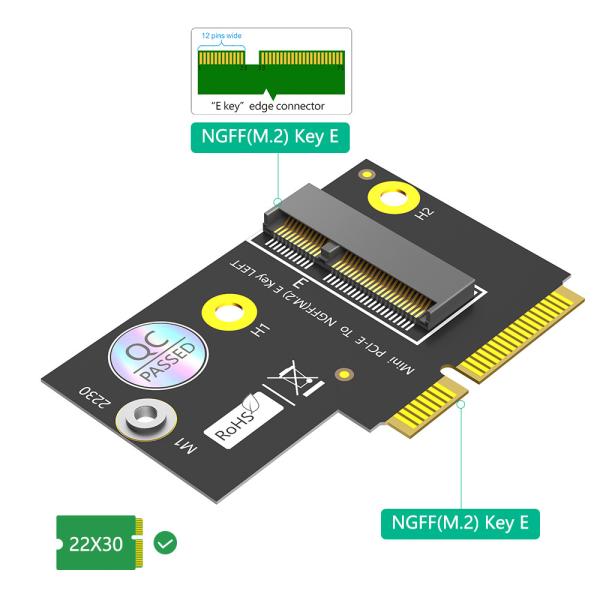 M.2 NGFF key E to Half-size Mini PCI-E Adapter for WiFi6 AX200, 9260, 8265 ,8260 ,7265 card and Y510P Model