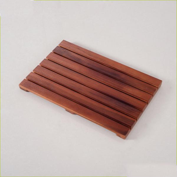 Household Rectangle Brown 53cm Length Teak Wood Bath Mat