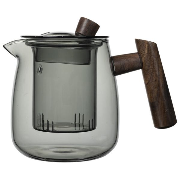450ml Capacity Glass Tea Pot Borosilicate Tea Kettle With Wooden Handle Custom Logo